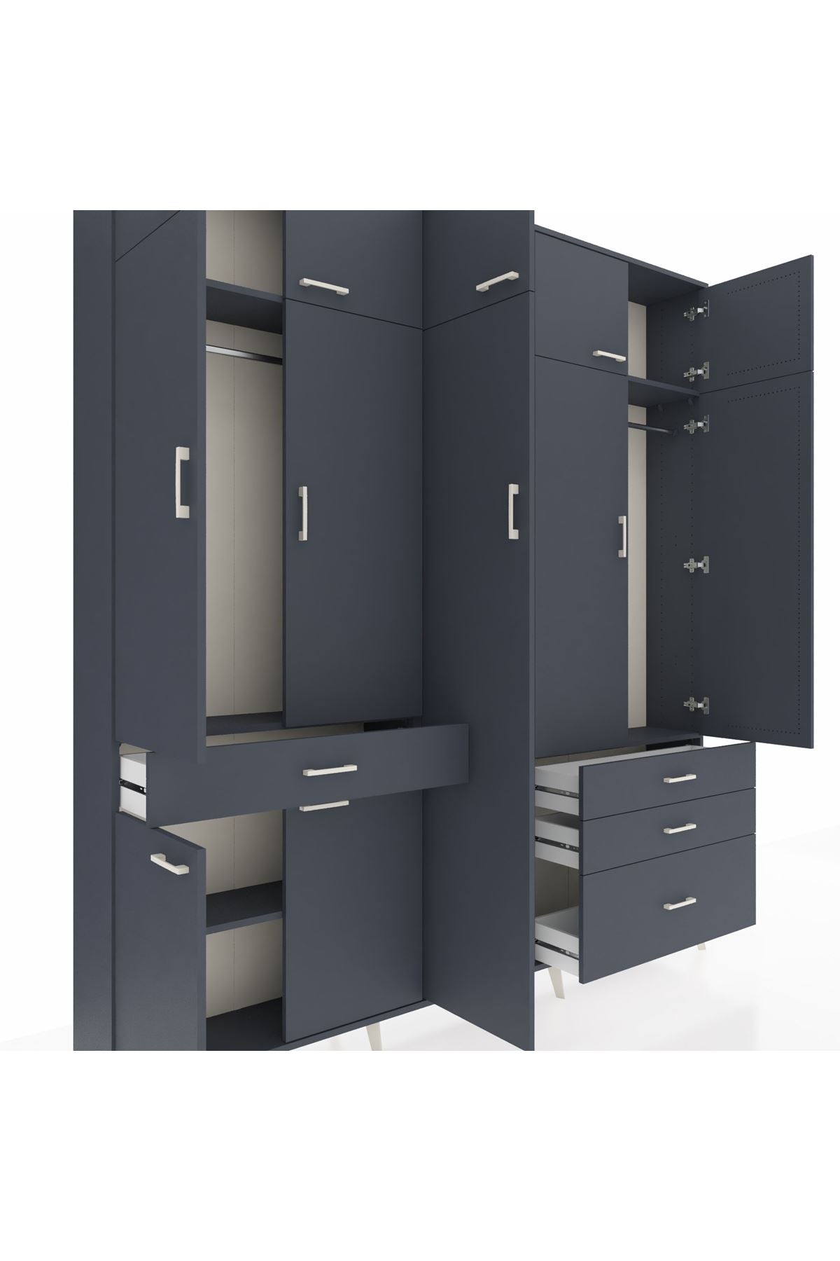 Arges Gardrop 11 Raflı 4 Çekmeceli 2 Askılı 220x30x243 Antrasit-Antrasit