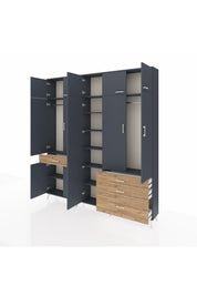 Arges Dolap 11 Raflı 4 Çekmeceli 2 Askılı 220x30x243 Antrasit-Antrasit/Çam