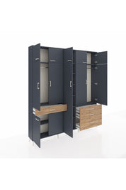 Arges Dolap 11 Raflı 4 Çekmeceli 2 Askılı 220x30x243 Antrasit-Antrasit/Çam