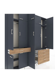 Arges Dolap 11 Raflı 4 Çekmeceli 2 Askılı 220x30x243 Antrasit-Antrasit/Çam