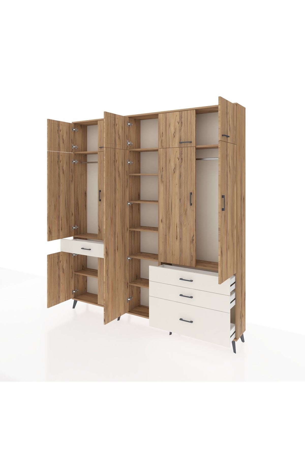 Arges Dolap 11 Raflı 4 Çekmeceli 2 Askılı 220x30x243 Çam-Çam/Aytaşı