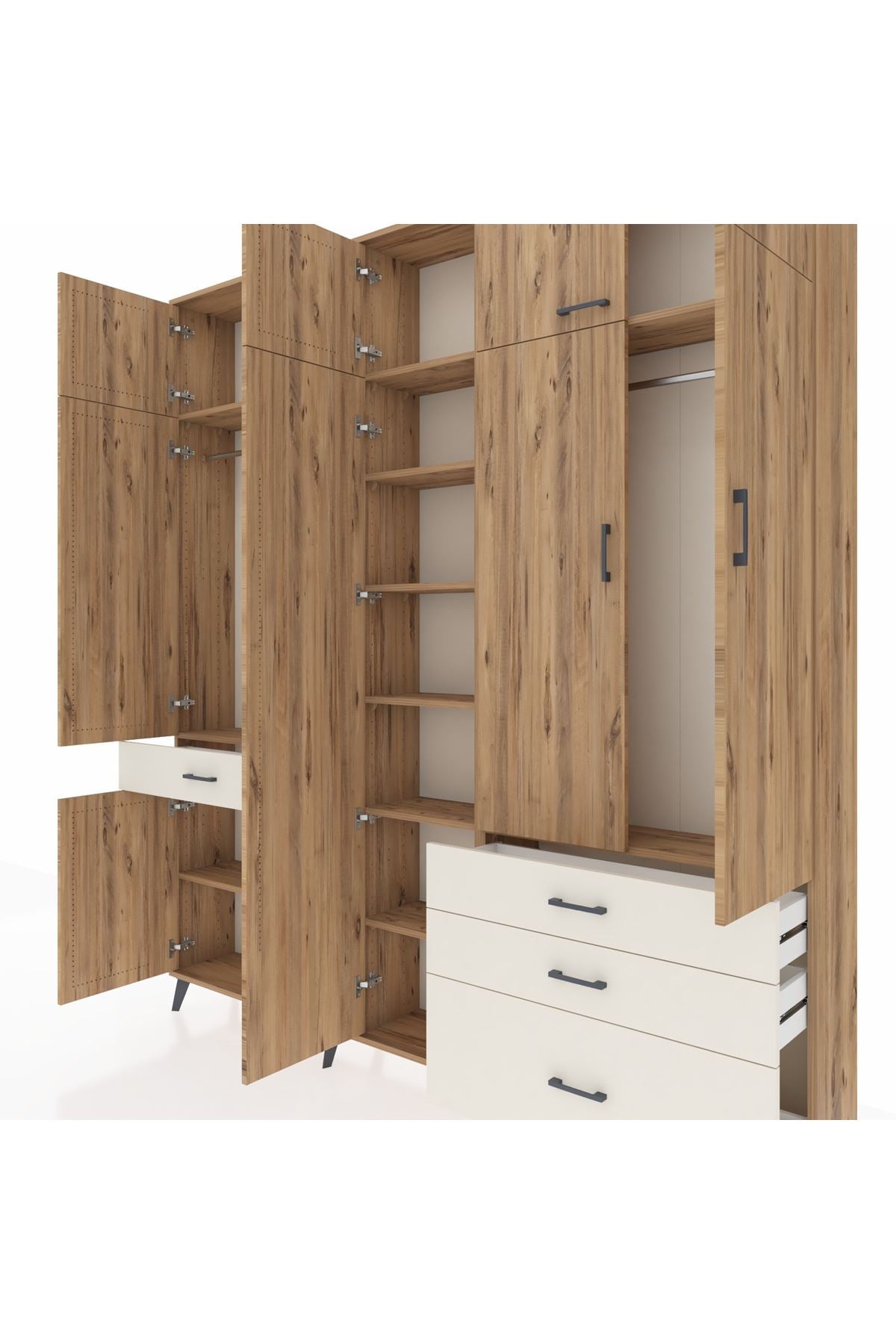 Arges Dolap 11 Raflı 4 Çekmeceli 2 Askılı 220x30x243 Çam-Çam/Aytaşı