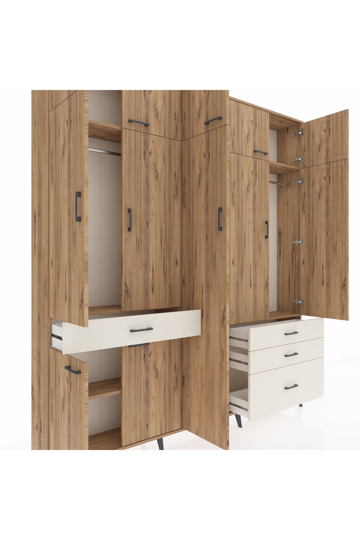 Arges Dolap 11 Raflı 4 Çekmeceli 2 Askılı 220x30x243 Çam-Çam/Aytaşı