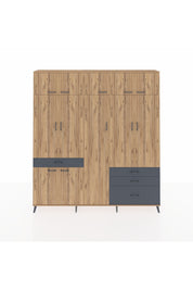 Arges Dolap 11 Raflı 4 Çekmeceli 2 Askılı 220x30x243 Çam-Çam/Antrasit