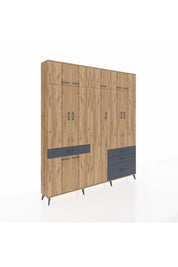 Arges Dolap 11 Raflı 4 Çekmeceli 2 Askılı 220x30x243 Çam-Çam/Antrasit