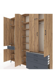 Arges Dolap 11 Raflı 4 Çekmeceli 2 Askılı 220x30x243 Çam-Çam/Antrasit