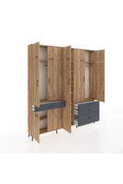 Arges Dolap 11 Raflı 4 Çekmeceli 2 Askılı 220x30x243 Çam-Çam/Antrasit