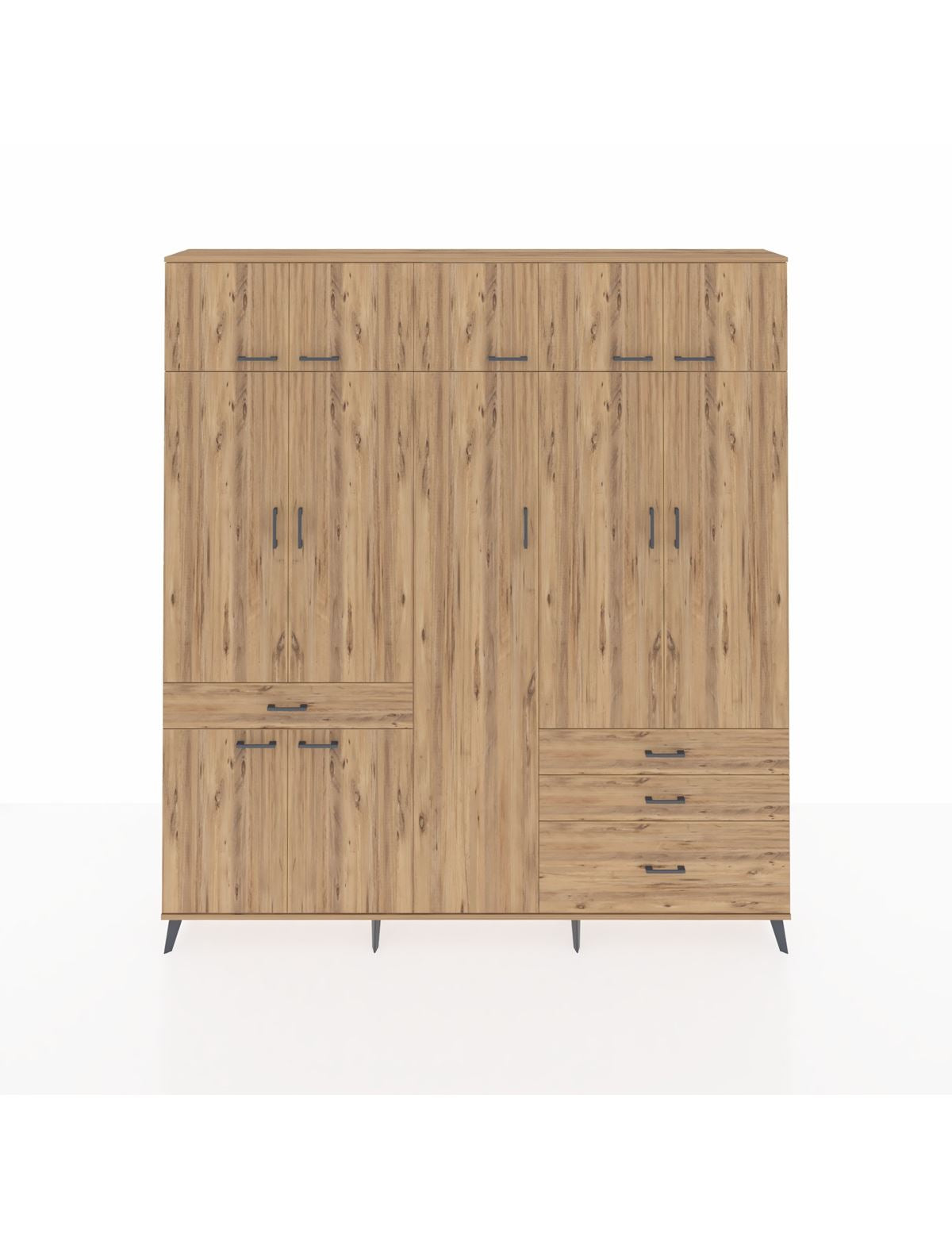 Arges Gardrop 11 Raflı 4 Çekmeceli 2 Askılı 220x30x243 Çam-Çam