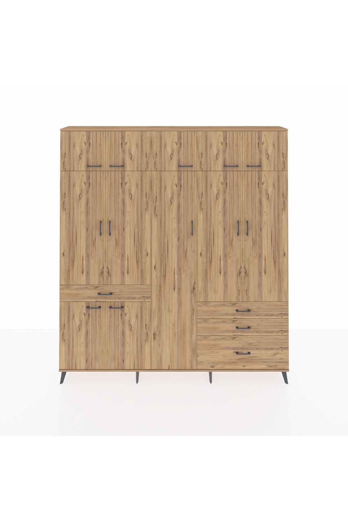 Arges Gardrop 11 Raflı 4 Çekmeceli 2 Askılı 220x30x243 Çam-Çam