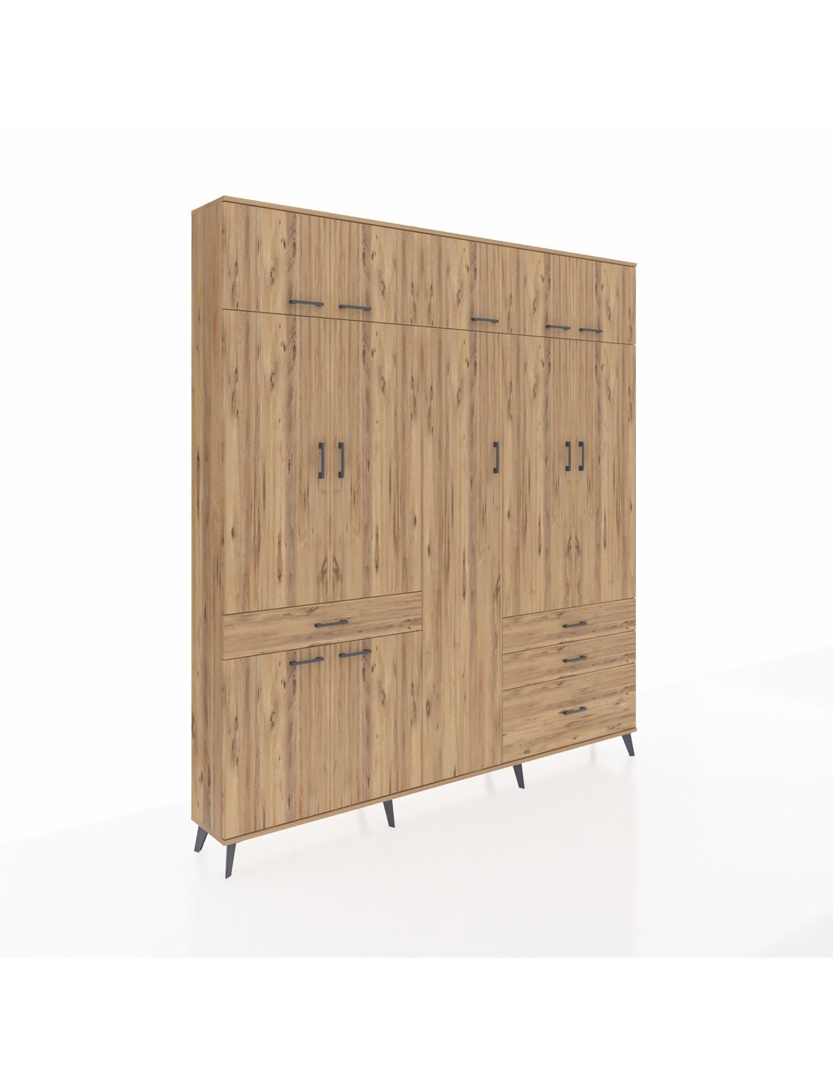 Arges Gardrop 11 Raflı 4 Çekmeceli 2 Askılı 220x30x243 Çam-Çam