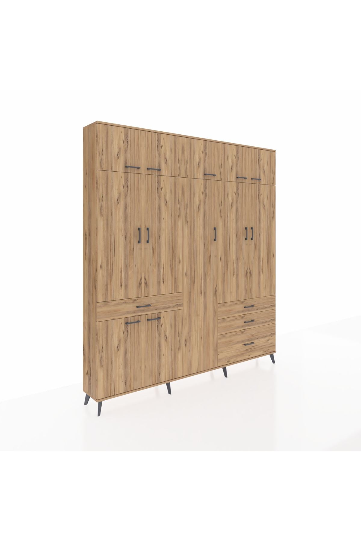 Arges Gardrop 11 Raflı 4 Çekmeceli 2 Askılı 220x30x243 Çam-Çam