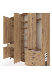 Arges Gardrop 11 Raflı 4 Çekmeceli 2 Askılı 220x30x243 Çam-Çam