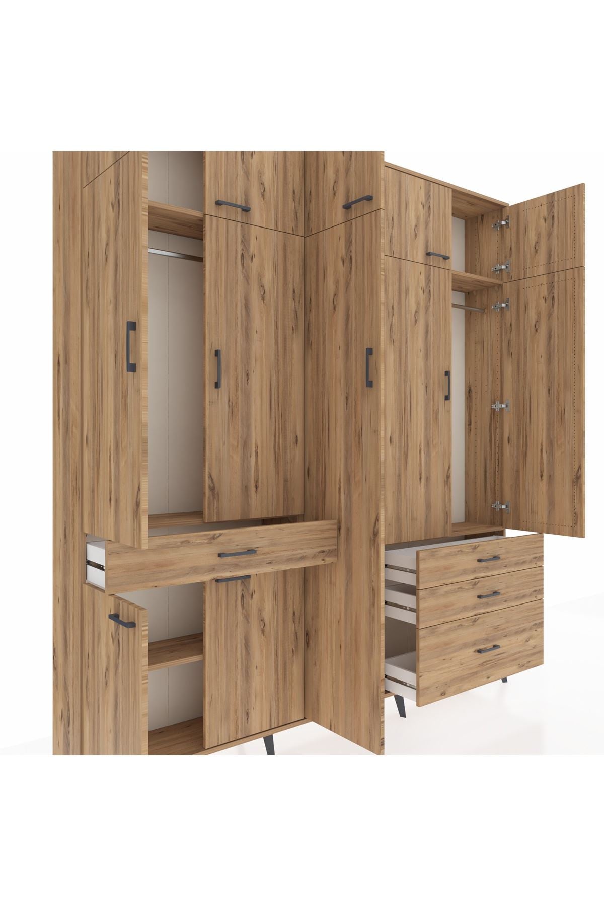 Arges Gardrop 11 Raflı 4 Çekmeceli 2 Askılı 220x30x243 Çam-Çam