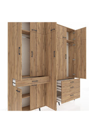 Arges Gardrop 11 Raflı 4 Çekmeceli 2 Askılı 220x30x243 Çam-Çam