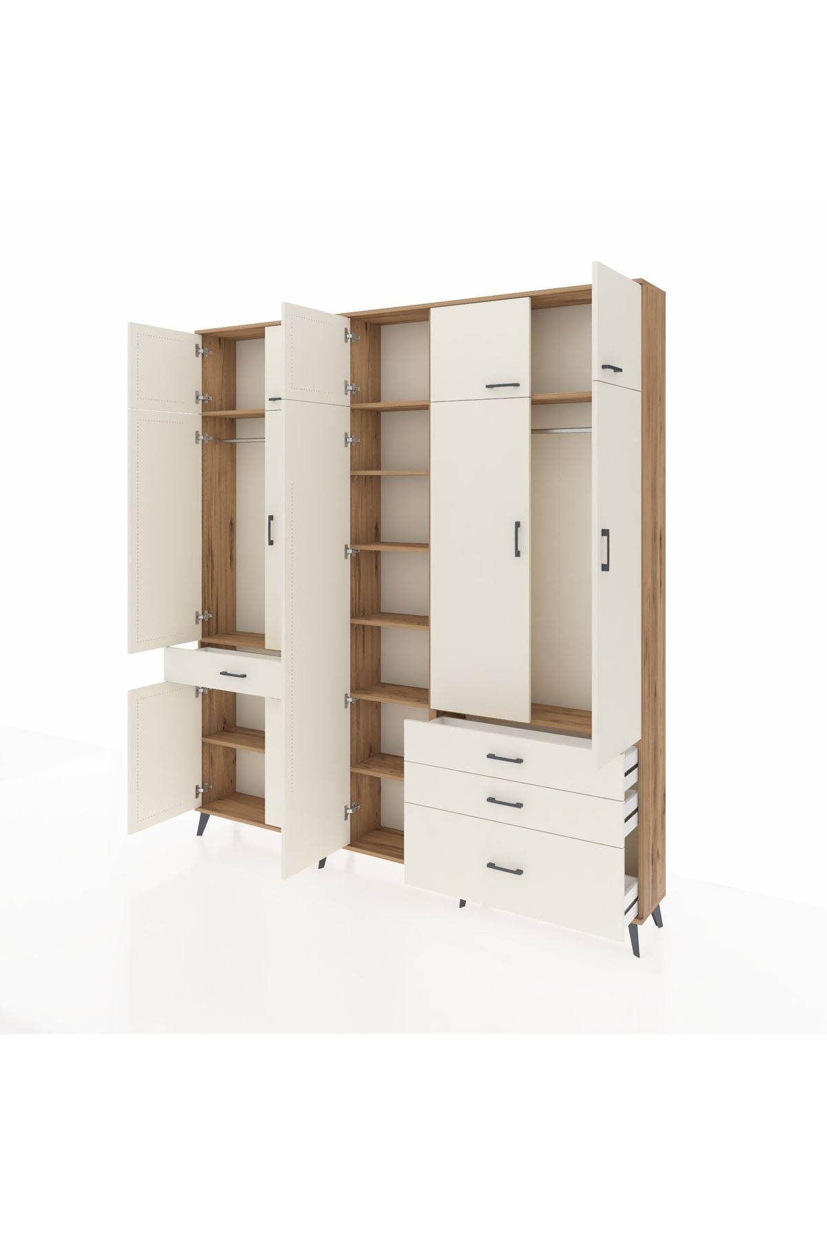 Arges Gardrop 11 Raflı 4 Çekmeceli 2 Askılı 220x30x243 Çam-Aytaşı