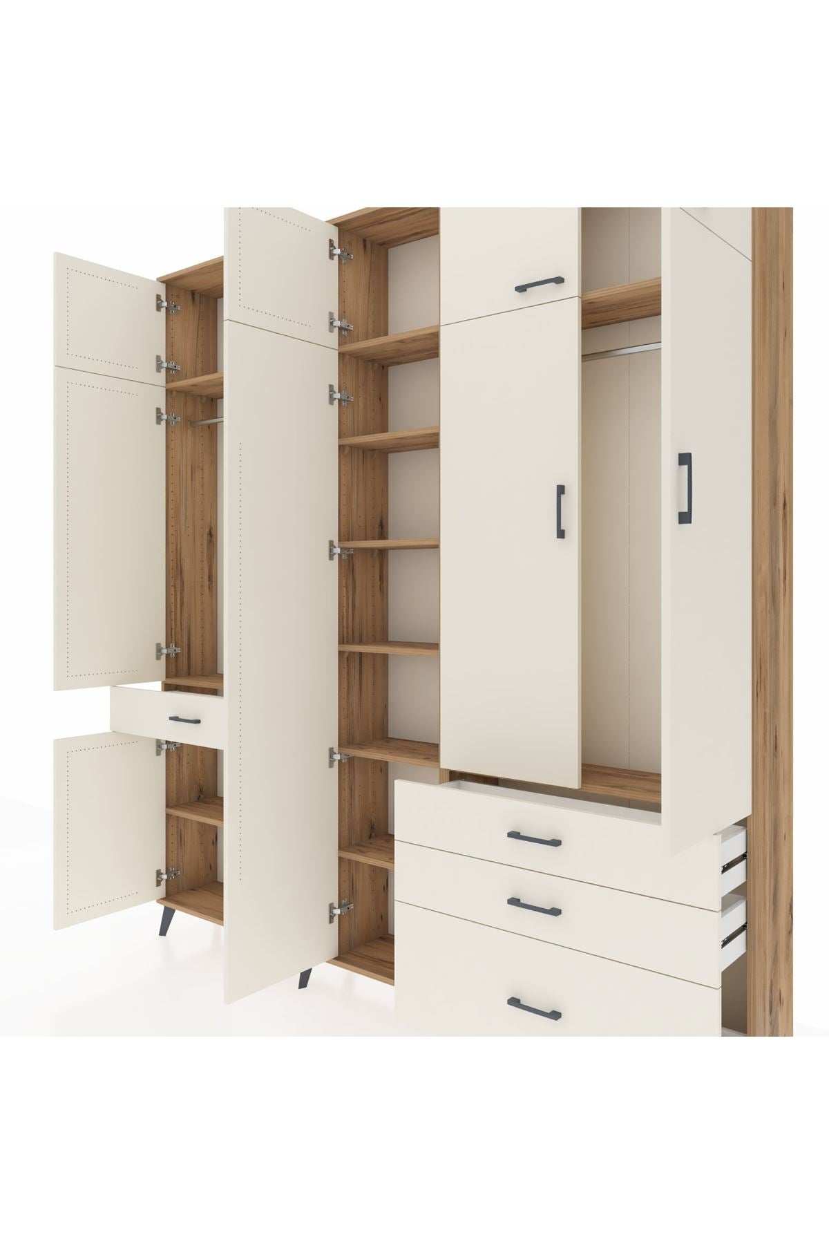 Arges Gardrop 11 Raflı 4 Çekmeceli 2 Askılı 220x30x243 Çam-Aytaşı