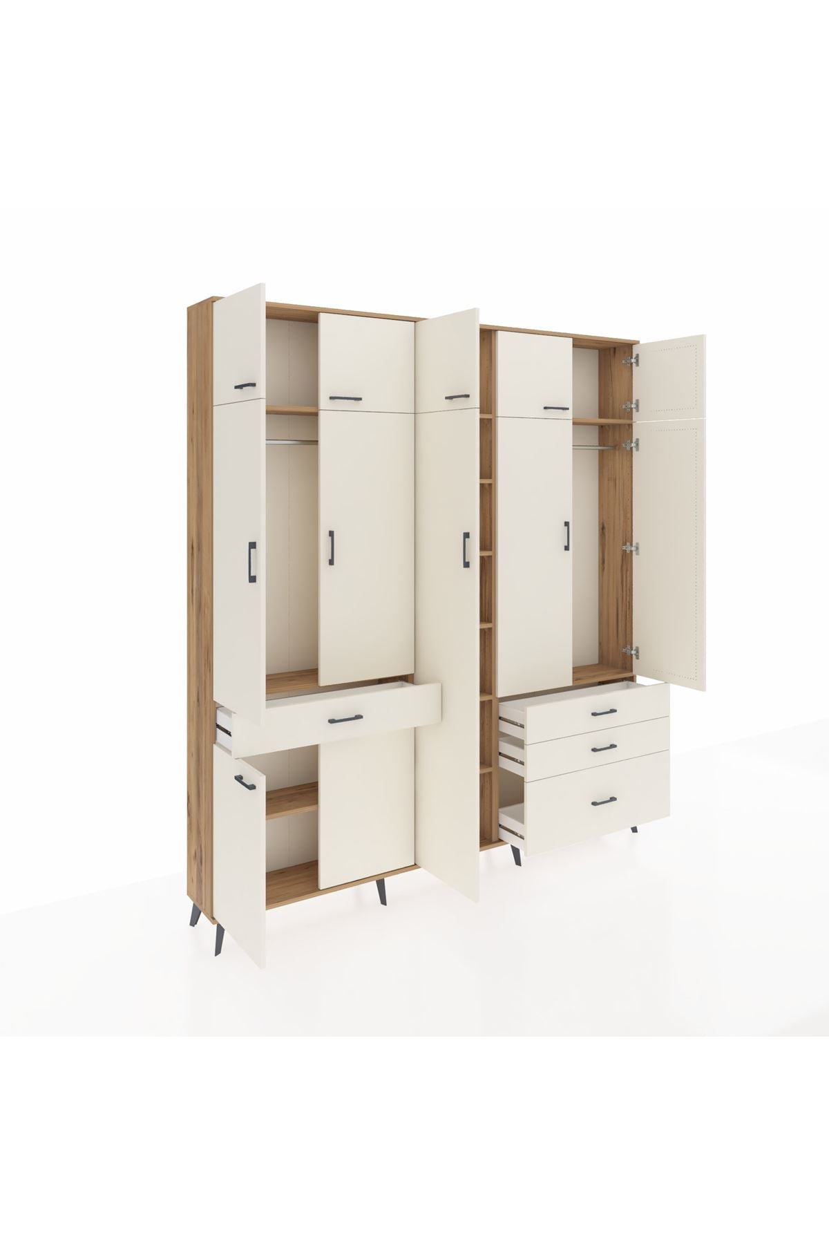 Arges Gardrop 11 Raflı 4 Çekmeceli 2 Askılı 220x30x243 Çam-Aytaşı