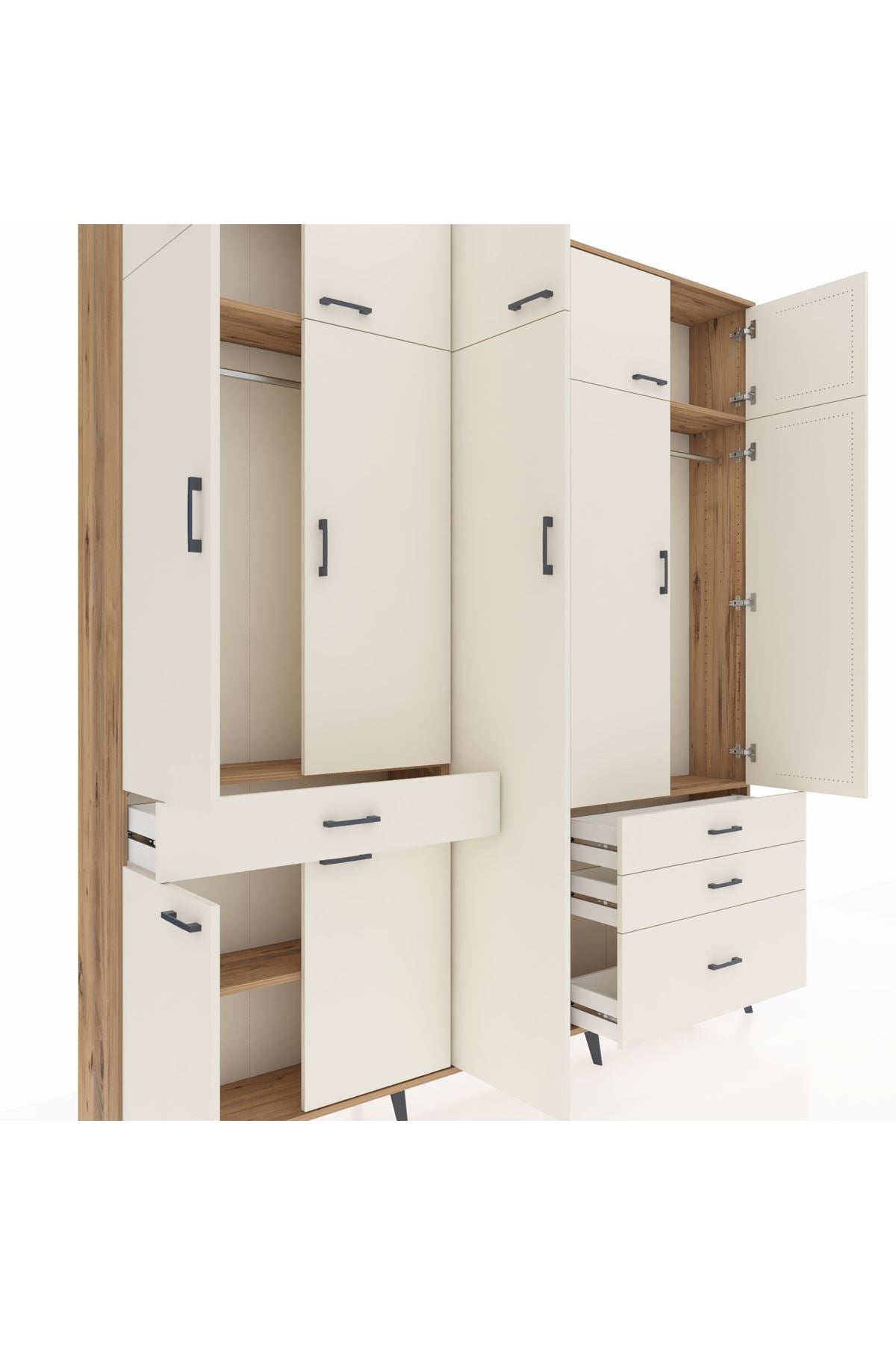 Arges Gardrop 11 Raflı 4 Çekmeceli 2 Askılı 220x30x243 Çam-Aytaşı