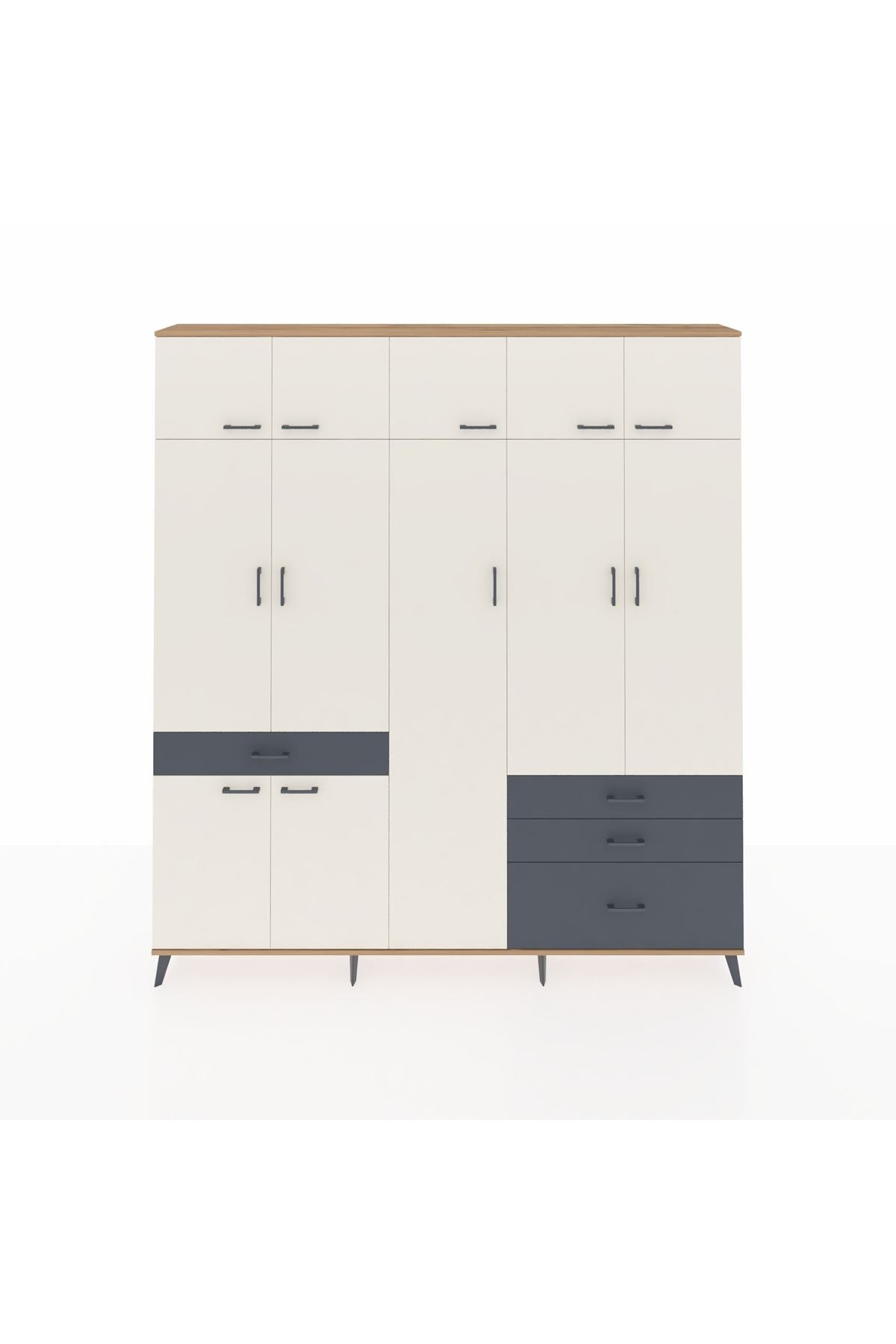 Arges Dolap 11 Raflı 4 Çekmeceli 2 Askılı 220x30x243 Çam-Aytaşı/Antrasit