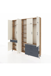 Arges Dolap 11 Raflı 4 Çekmeceli 2 Askılı 220x30x243 Çam-Aytaşı/Antrasit