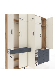 Arges Dolap 11 Raflı 4 Çekmeceli 2 Askılı 220x30x243 Çam-Aytaşı/Antrasit