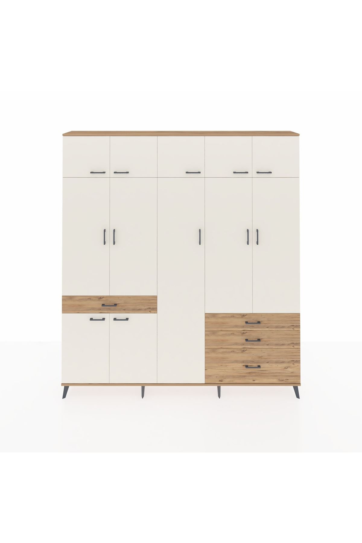 Arges Dolap 11 Raflı 4 Çekmeceli 2 Askılı 220x30x243 Çam-Aytaşı/Çam