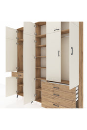 Arges Dolap 11 Raflı 4 Çekmeceli 2 Askılı 220x30x243 Çam-Aytaşı/Çam