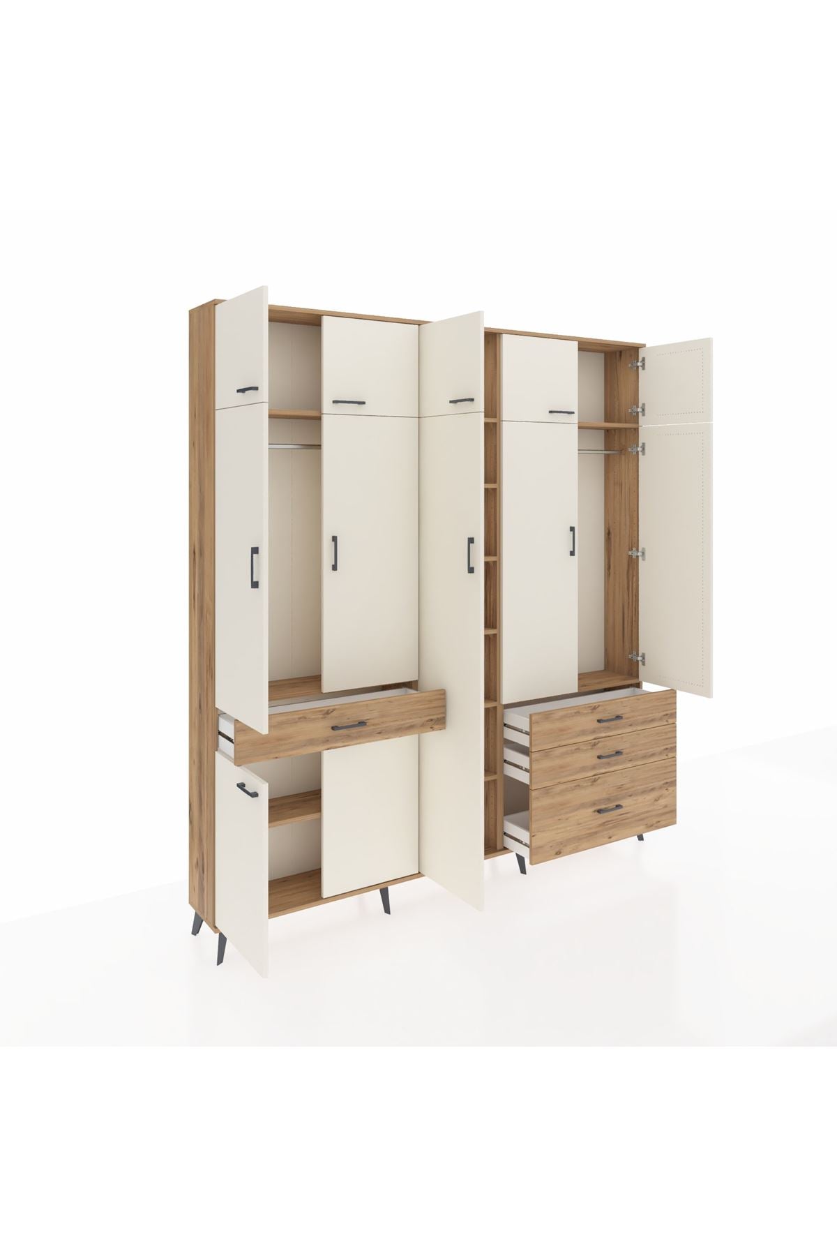 Arges Dolap 11 Raflı 4 Çekmeceli 2 Askılı 220x30x243 Çam-Aytaşı/Çam