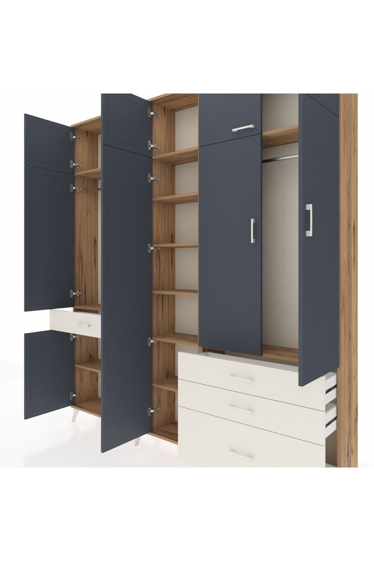 Arges Dolap 11 Raflı 4 Çekmeceli 2 Askılı 220x30x243 Çam-Antrasit/Aytaşı