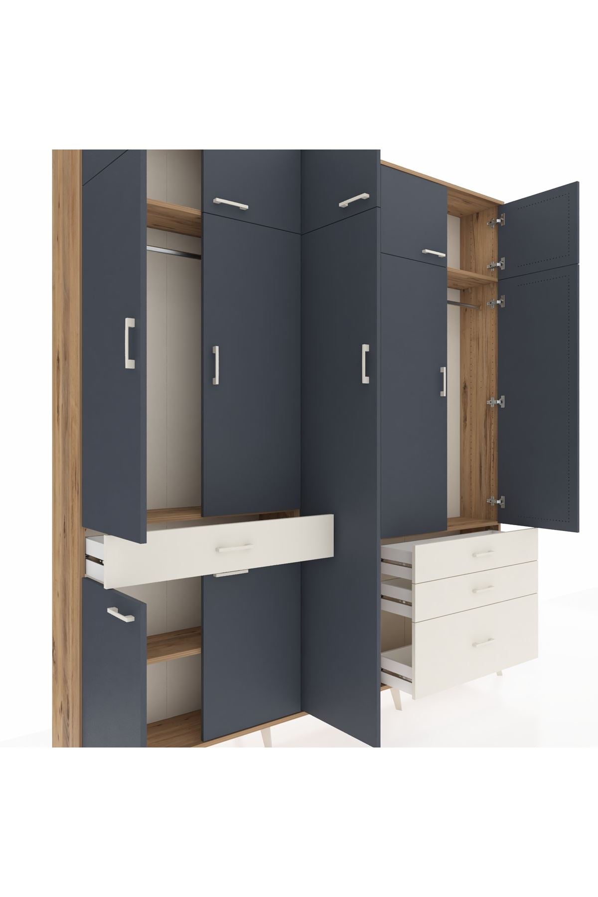 Arges Dolap 11 Raflı 4 Çekmeceli 2 Askılı 220x30x243 Çam-Antrasit/Aytaşı