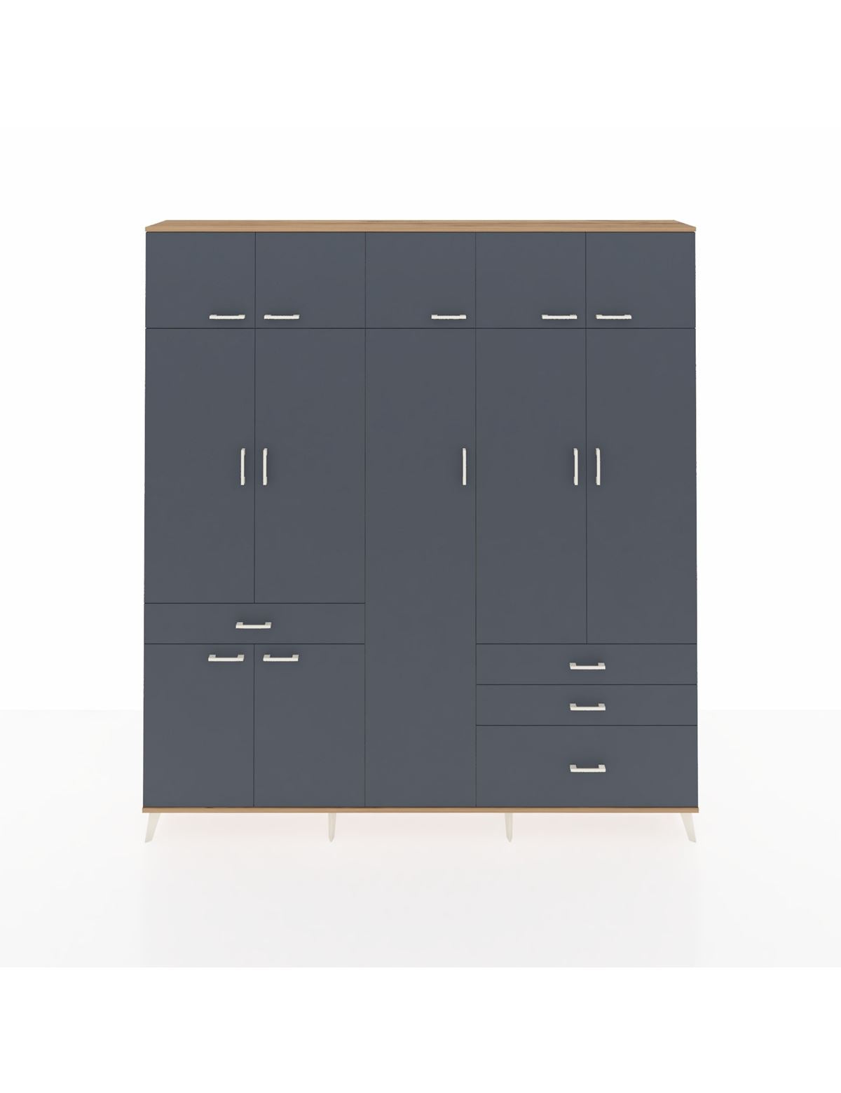 Arges Gardrop 11 Raflı 4 Çekmeceli 2 Askılı 220x30x243 Çam-Antrasit