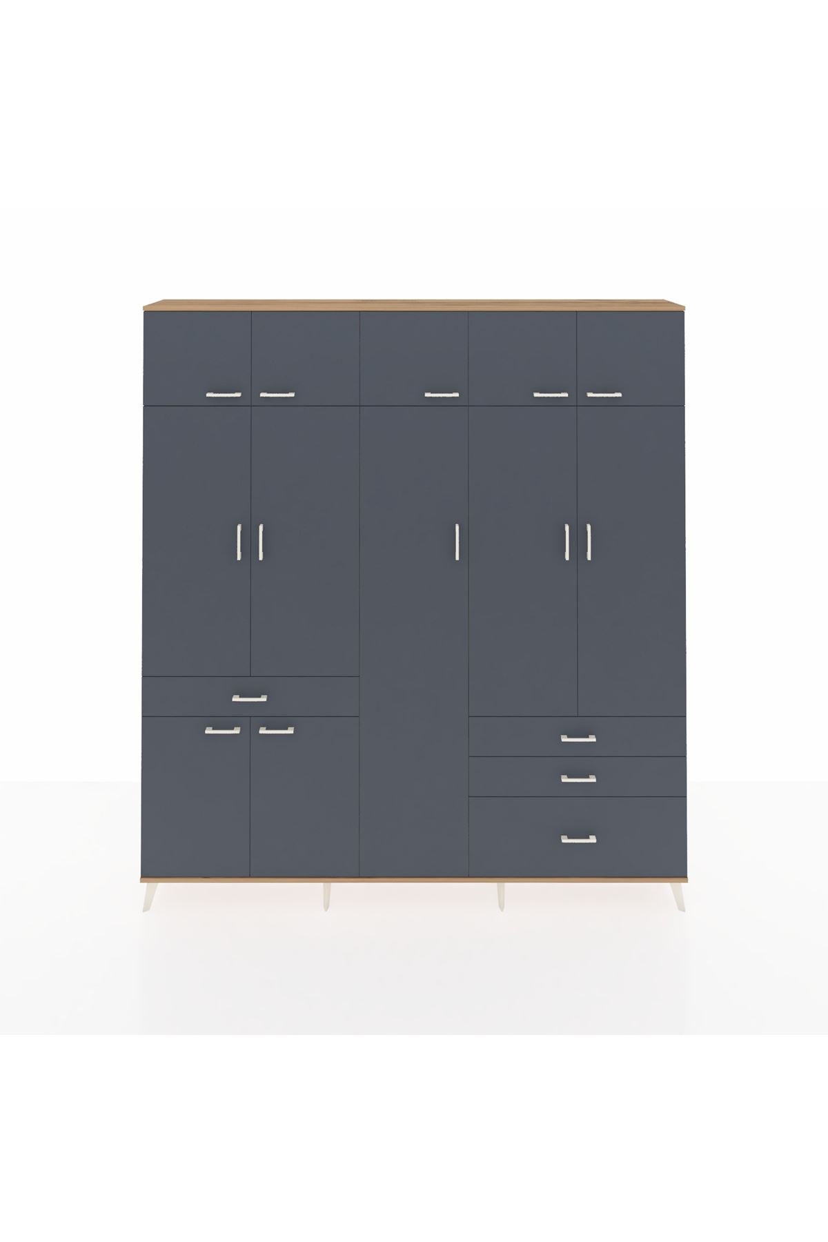 Arges Gardrop 11 Raflı 4 Çekmeceli 2 Askılı 220x30x243 Çam-Antrasit