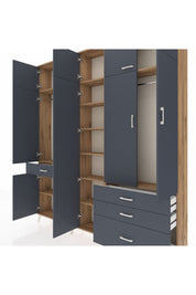 Arges Gardrop 11 Raflı 4 Çekmeceli 2 Askılı 220x30x243 Çam-Antrasit