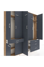 Arges Gardrop 11 Raflı 4 Çekmeceli 2 Askılı 220x30x243 Çam-Antrasit