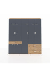 Arges Dolap 11 Raflı 4 Çekmeceli 2 Askılı 220x30x243 Çam-Antrasit/Çam