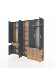 Arges Dolap 11 Raflı 4 Çekmeceli 2 Askılı 220x30x243 Çam-Antrasit/Çam