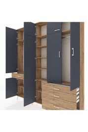 Arges Dolap 11 Raflı 4 Çekmeceli 2 Askılı 220x30x243 Çam-Antrasit/Çam