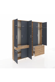 Arges Dolap 11 Raflı 4 Çekmeceli 2 Askılı 220x30x243 Çam-Antrasit/Çam