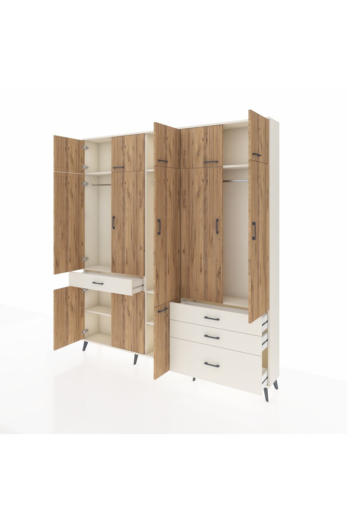 Arges Dolap 8 Raflı 4 Çekmeceli 3 Askılı 220x30x243 Aytaşı-Çam/Aytaşı