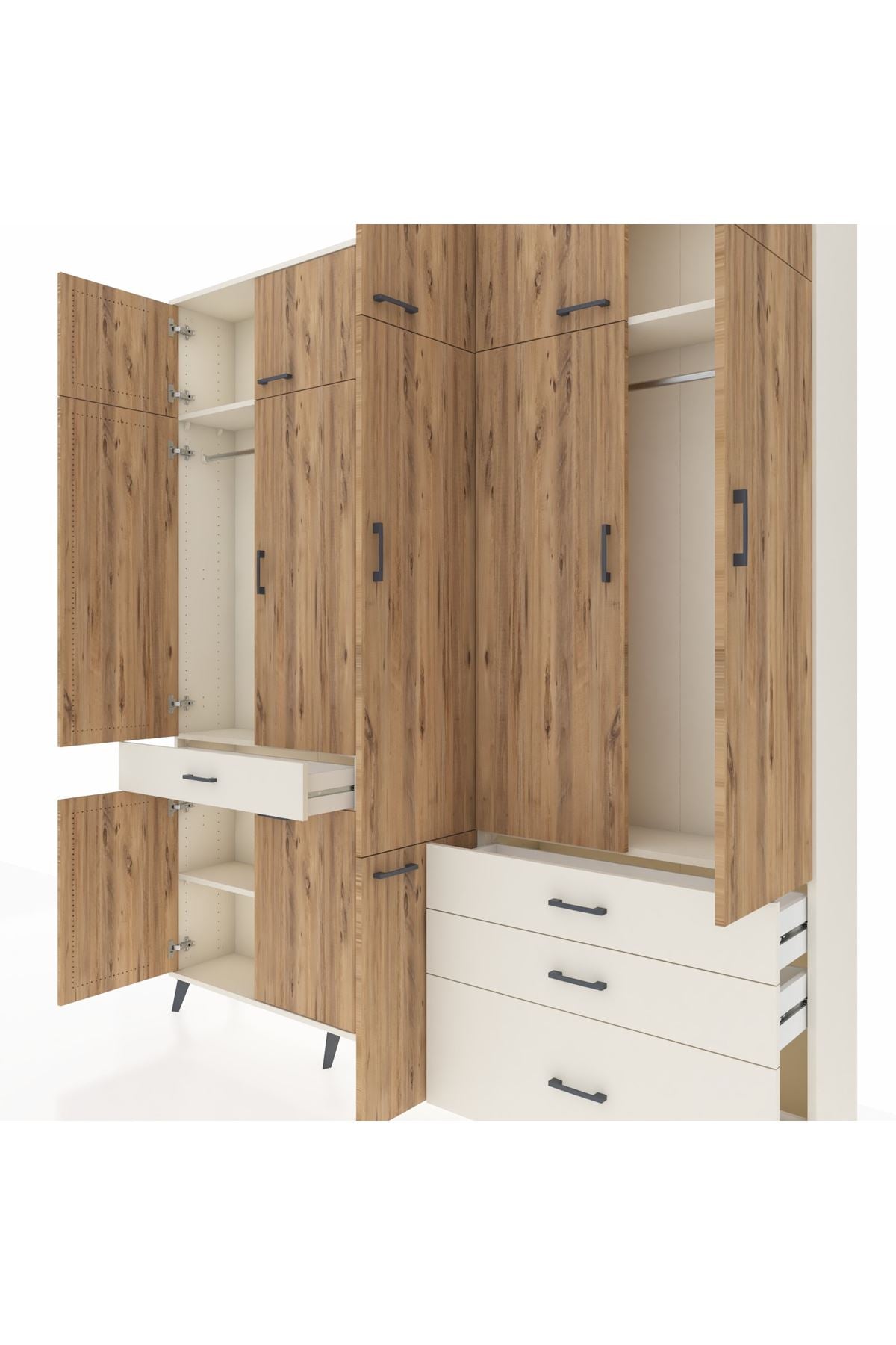 Arges Dolap 8 Raflı 4 Çekmeceli 3 Askılı 220x30x243 Aytaşı-Çam/Aytaşı
