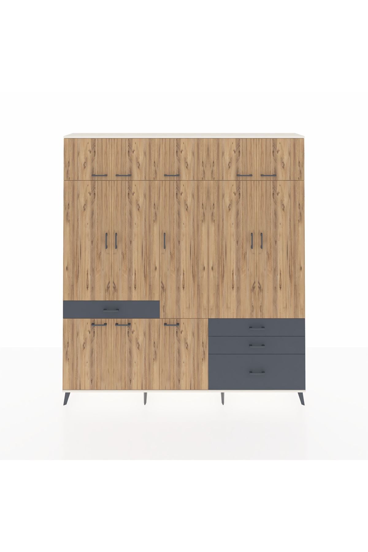 Arges Dolap 8 Raflı 4 Çekmeceli 3 Askılı 220x30x243 Aytaşı-Çam/Antrasit