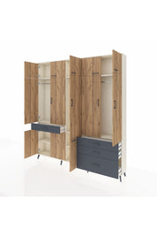 Arges Dolap 8 Raflı 4 Çekmeceli 3 Askılı 220x30x243 Aytaşı-Çam/Antrasit