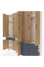 Arges Dolap 8 Raflı 4 Çekmeceli 3 Askılı 220x30x243 Aytaşı-Çam/Antrasit