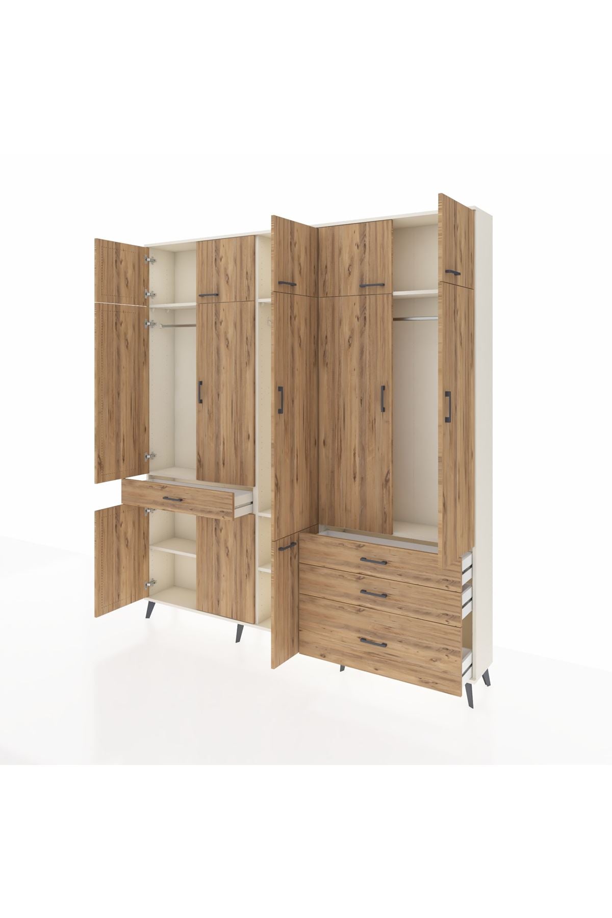 Arges Gardrop 8 Raflı 4 Çekmeceli 3 Askılı 220x30x243 Aytaşı-Çam