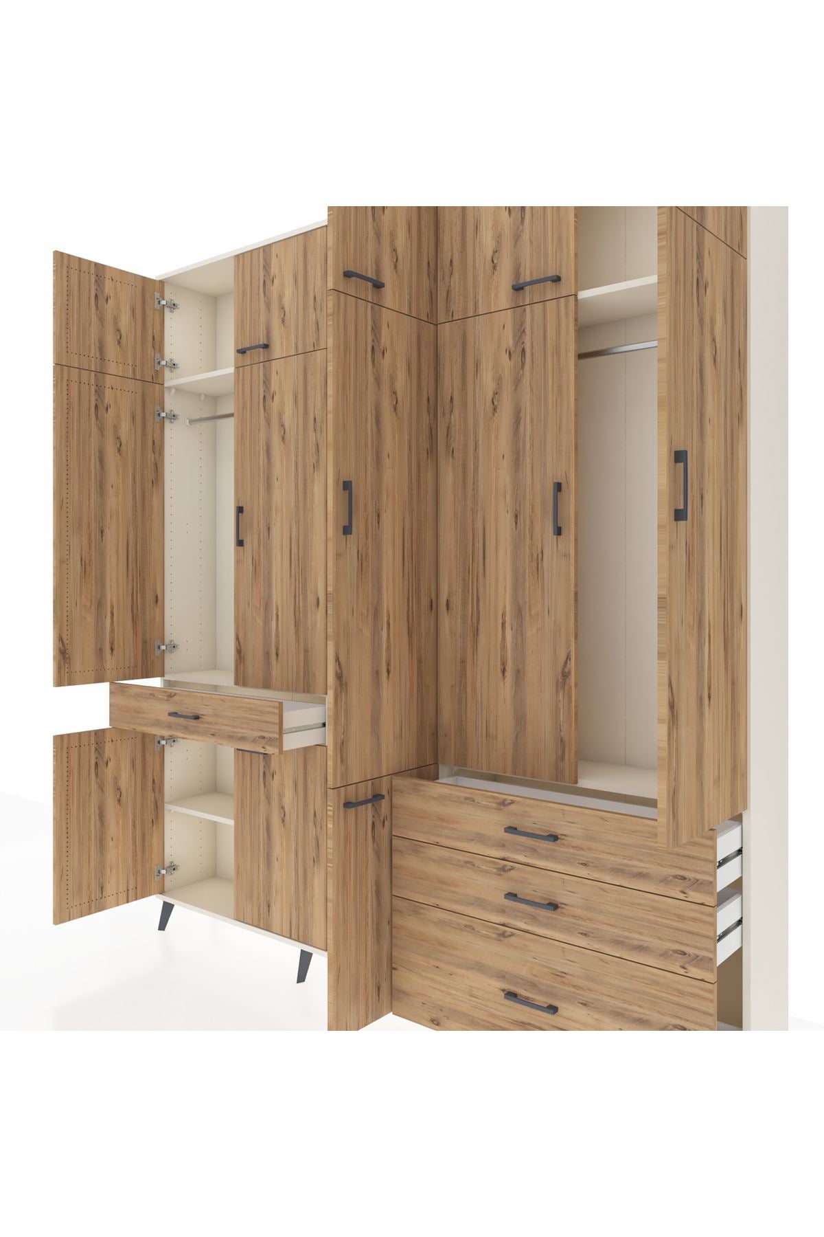 Arges Gardrop 8 Raflı 4 Çekmeceli 3 Askılı 220x30x243 Aytaşı-Çam