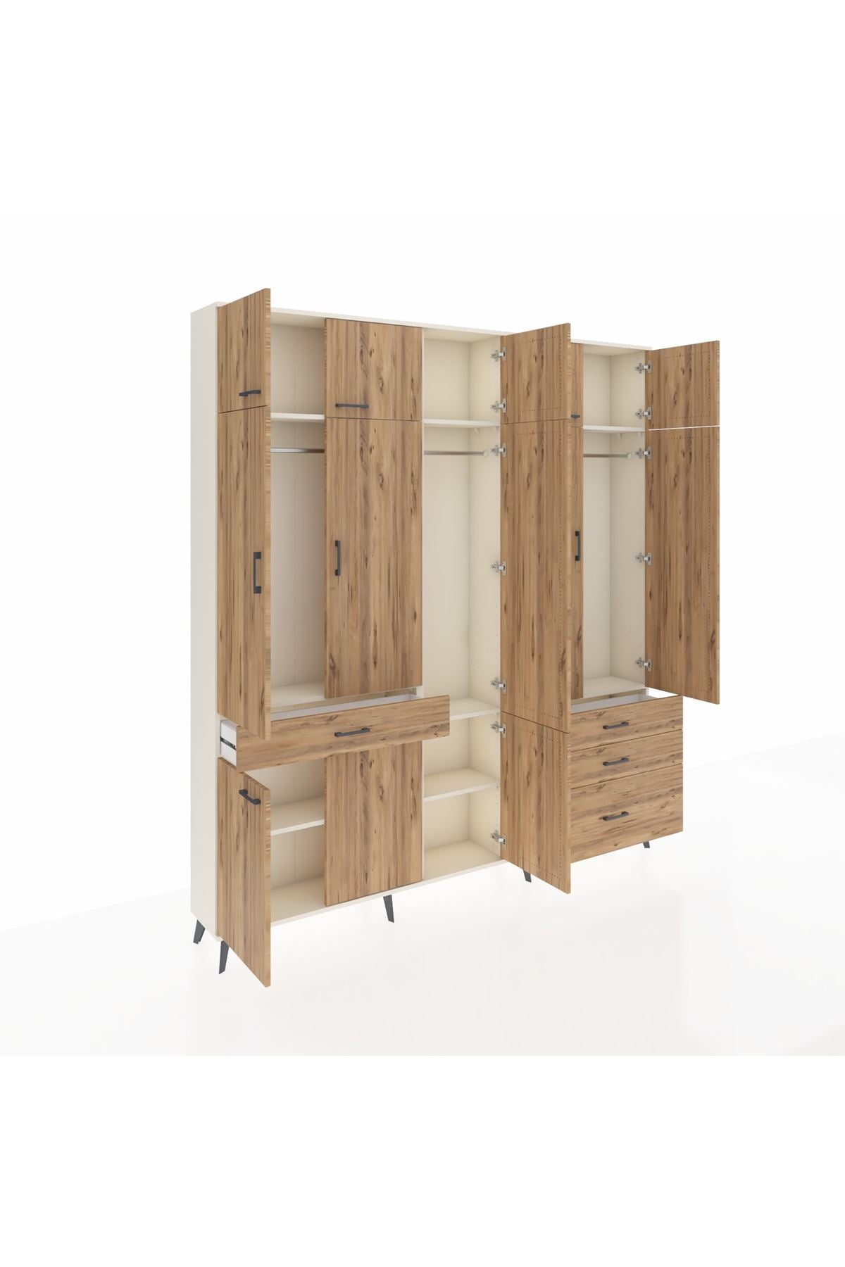 Arges Gardrop 8 Raflı 4 Çekmeceli 3 Askılı 220x30x243 Aytaşı-Çam