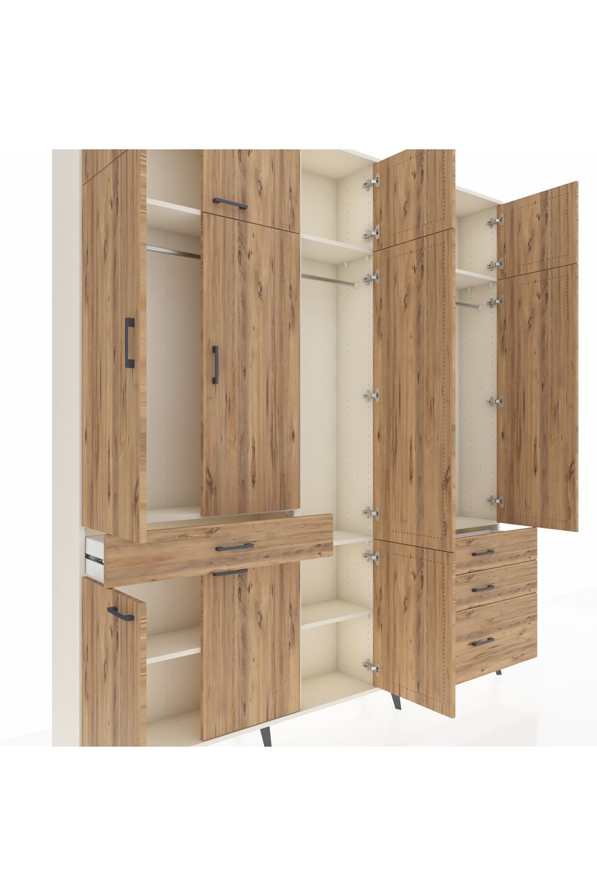 Arges Gardrop 8 Raflı 4 Çekmeceli 3 Askılı 220x30x243 Aytaşı-Çam