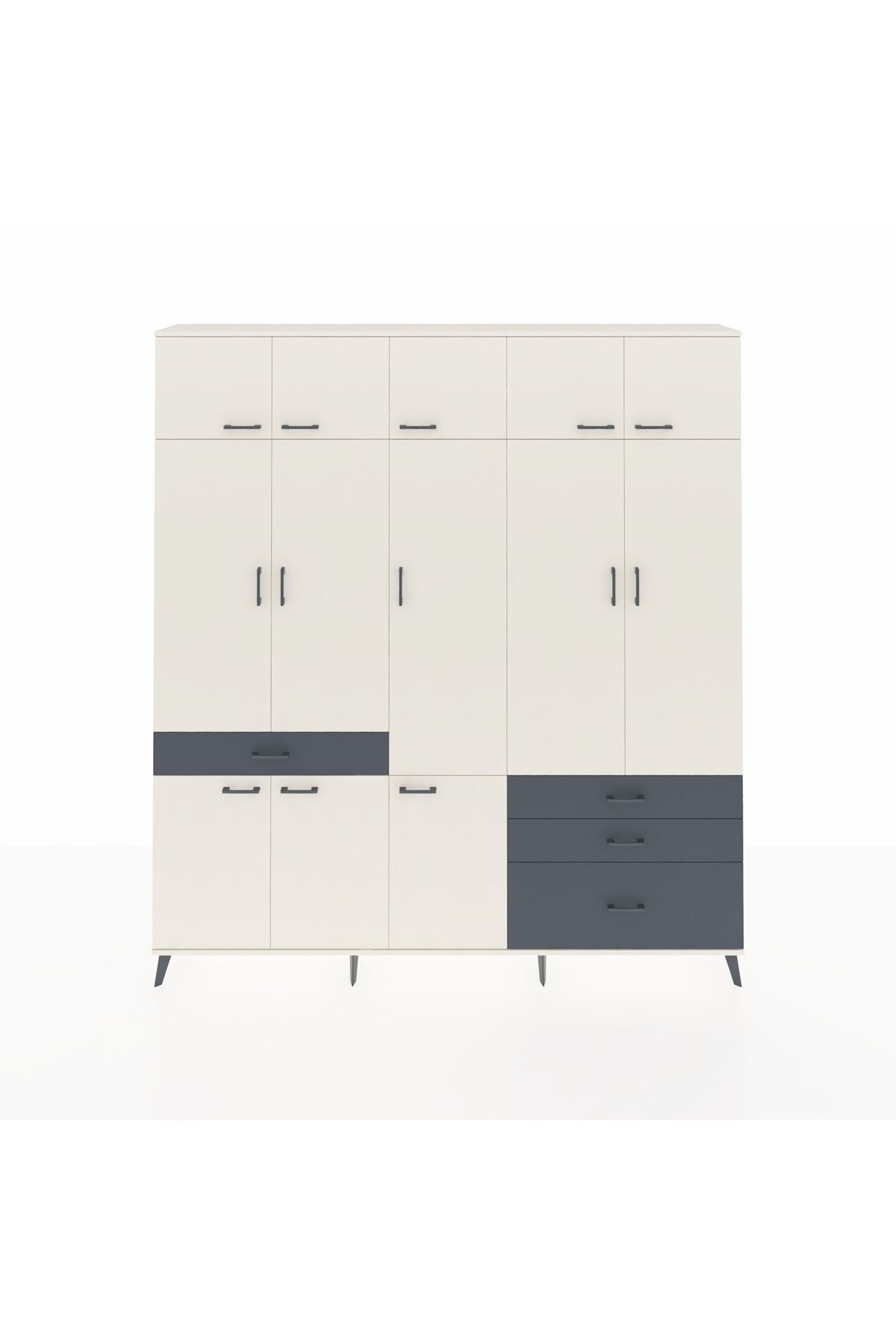 Arges Dolap 8 Raflı 4 Çekmeceli 3 Askılı 220x30x243 Aytaşı-Aytaşı/Antrasit