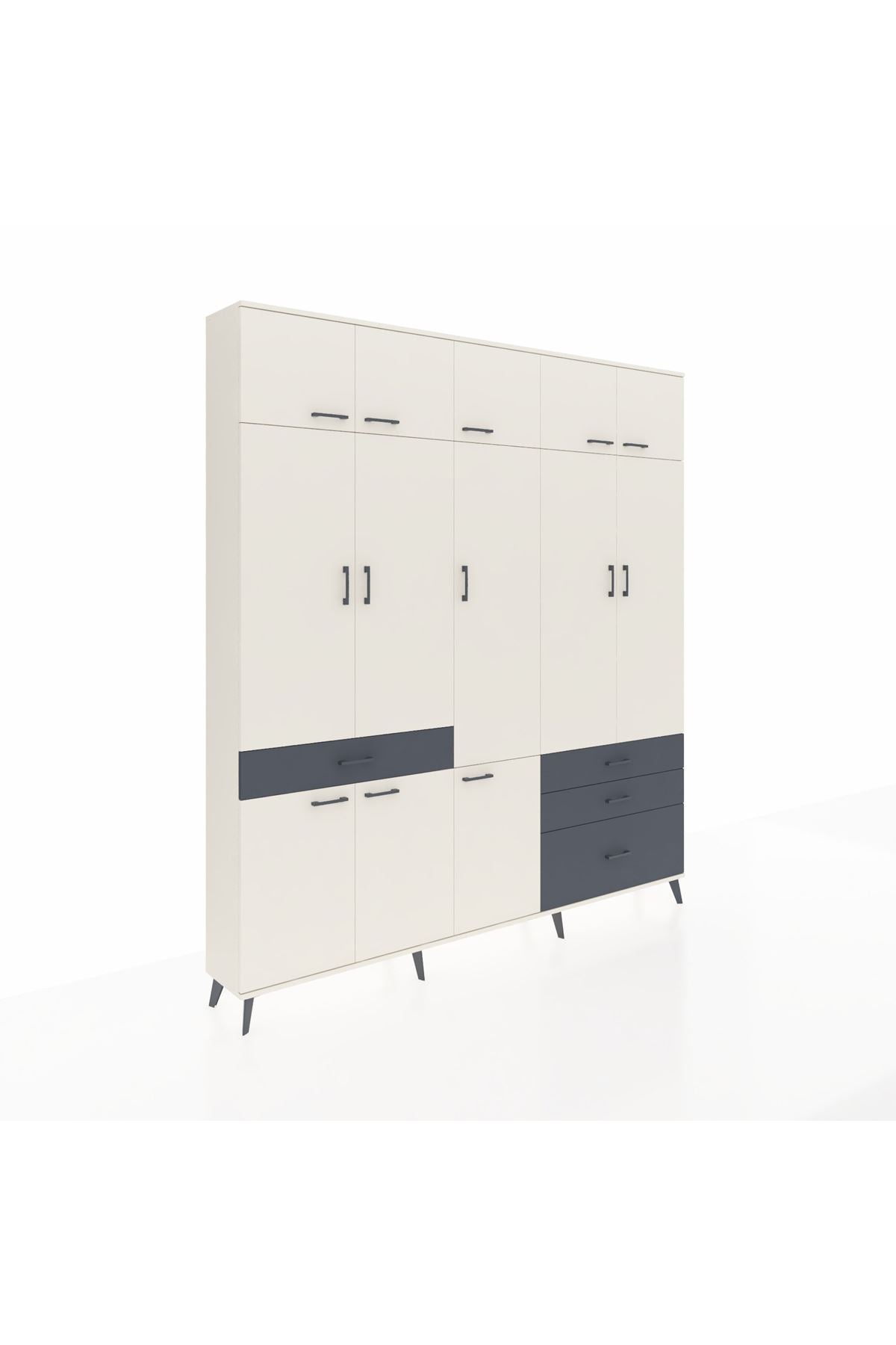 Arges Dolap 8 Raflı 4 Çekmeceli 3 Askılı 220x30x243 Aytaşı-Aytaşı/Antrasit