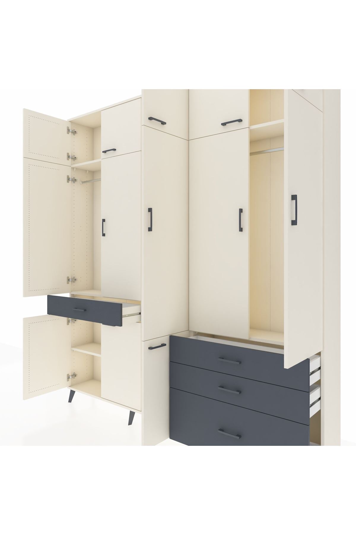 Arges Dolap 8 Raflı 4 Çekmeceli 3 Askılı 220x30x243 Aytaşı-Aytaşı/Antrasit